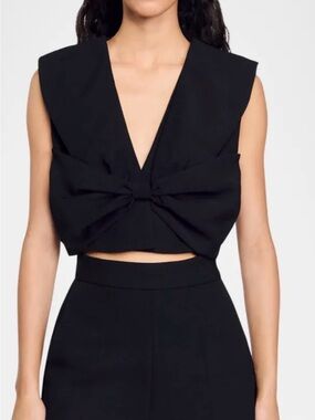 Sleeveless Black Bow-Front Crop Top